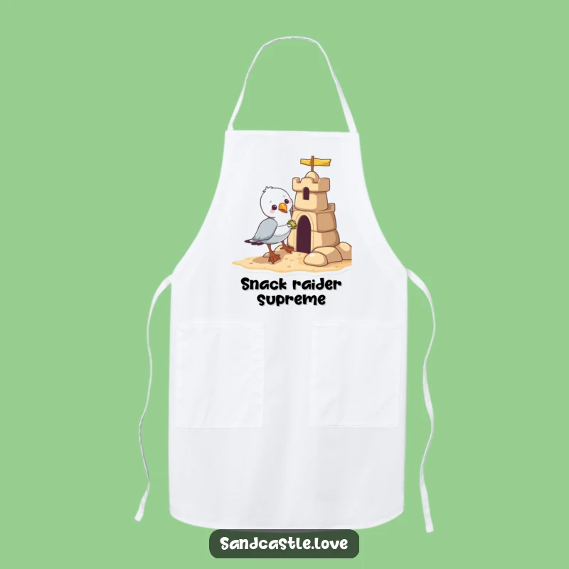 Funny Seagull Chef's Apron: Beach Bandit Steals Sandcastle Treat, Kitchen Fun Gift