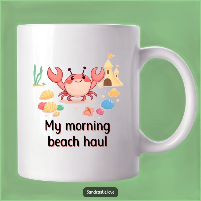Funny Crab Seashell Collector Mug: Happy Crustacean Hauling Treasures Funny Gift