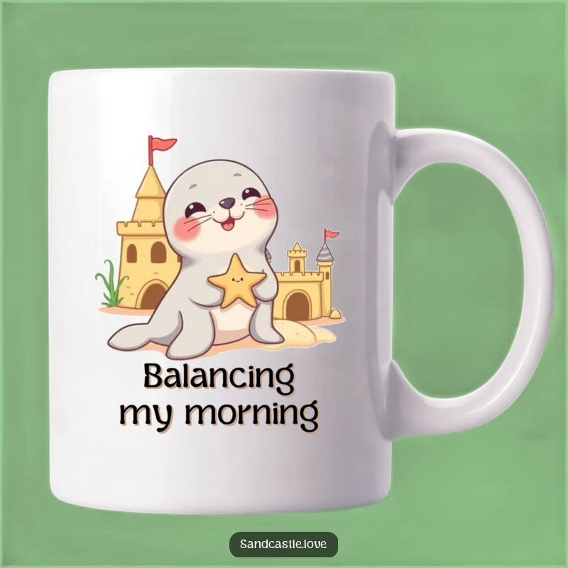 Funny Playful Seal Starfish Balance Mug: Cute Circus Act Funny Gift