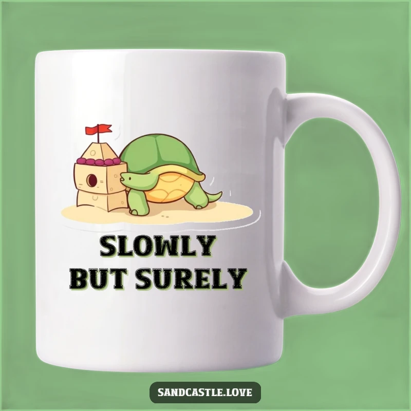 Slow & Steady Turtle Mug: Cute Sandcastle Builder, Funny Beach Gift!