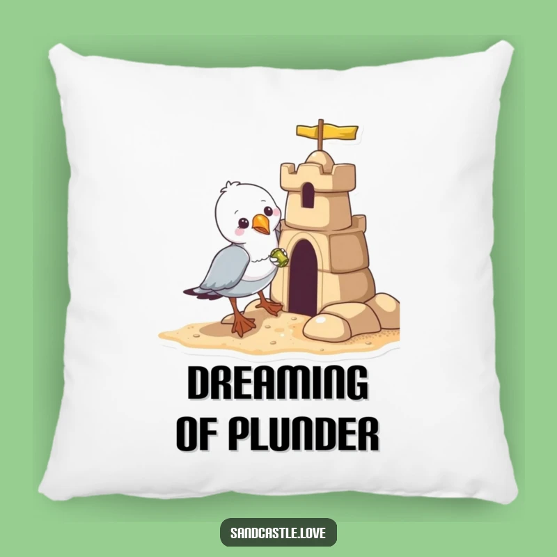 Funny Seagull Pillow: Comfy Beach Bandit Steals Sandcastle Treasure, Cozy Gift