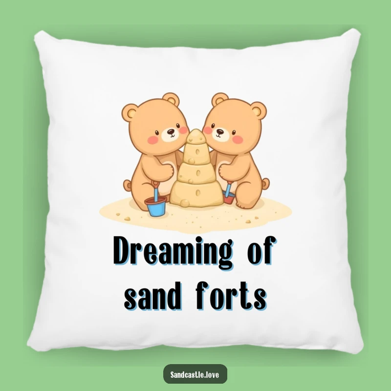 Funny Bear Sandcastle Builders Pillow: Comfy Cushion with Cute Beach Art Funny Gift Accent