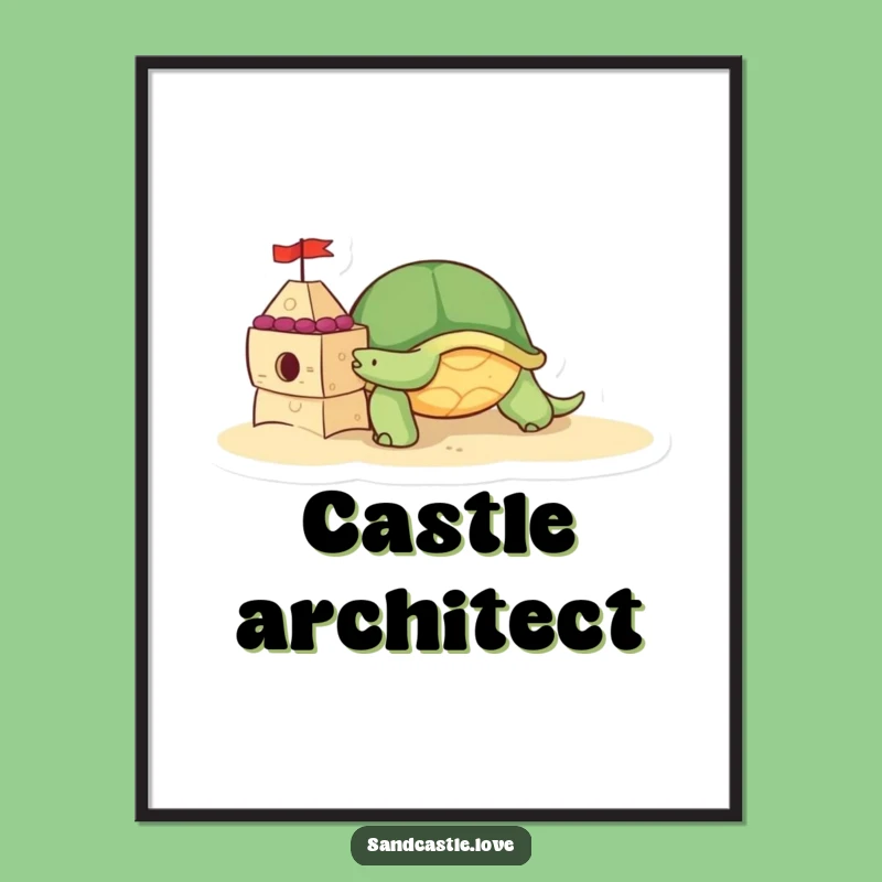Adorable Turtle Sandcastle Digital Art: Beach Decor, Cute & Funny Gift!