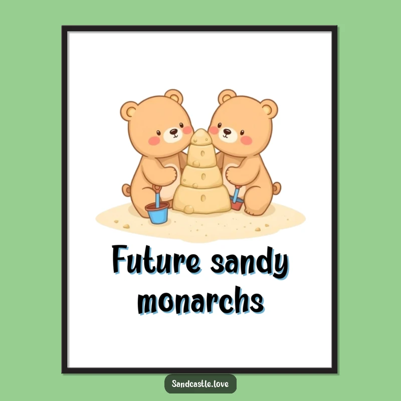 Funny Bear Sandcastle Builders Digital Art: Instant Download Cute Beach Scene Funny Gift