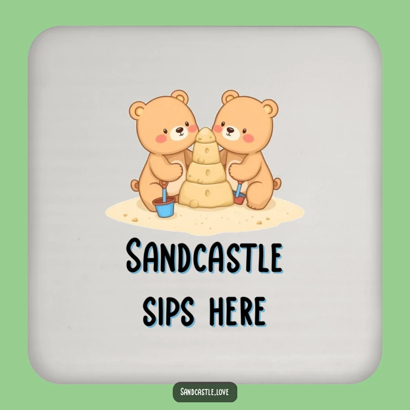 Funny Bear Sandcastle Builders Coaster Set: Protect Surfaces with Cute Beach Art Funny Gift