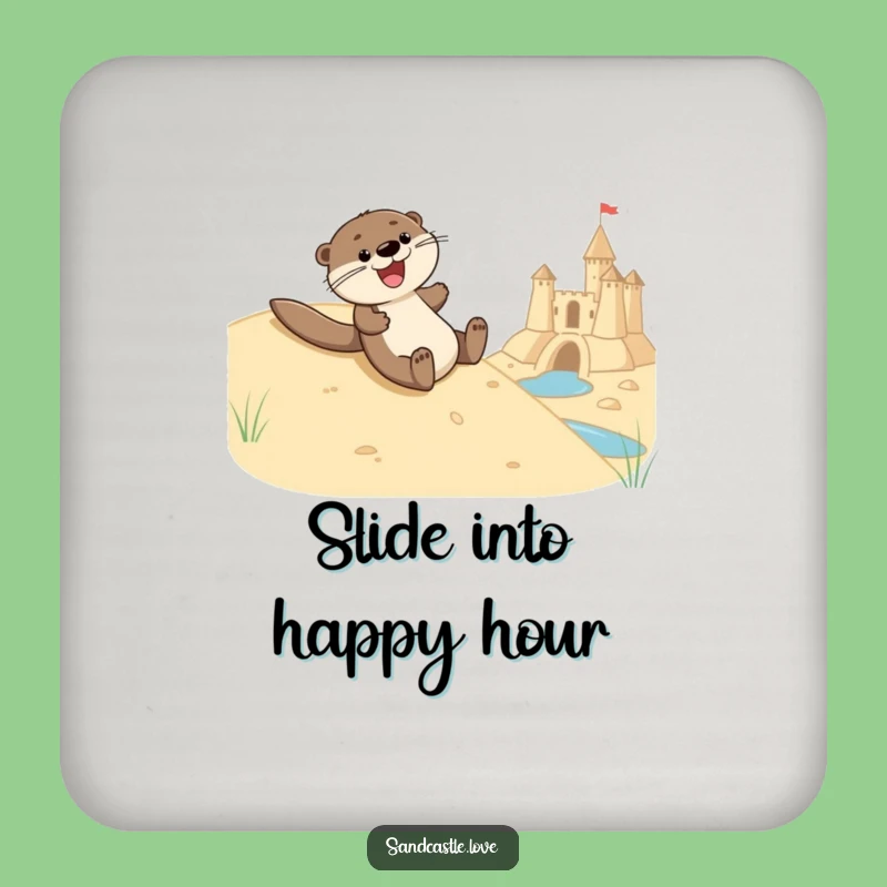Funny Otter Sliding Coaster Set: Protect Surfaces with Otter's Beach Art Funny Gift