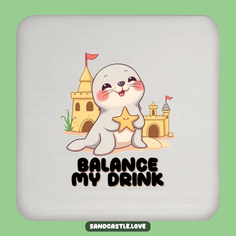 Funny Seal Starfish Coaster Set: Protect Surfaces with Cute Circus Art Funny Gift