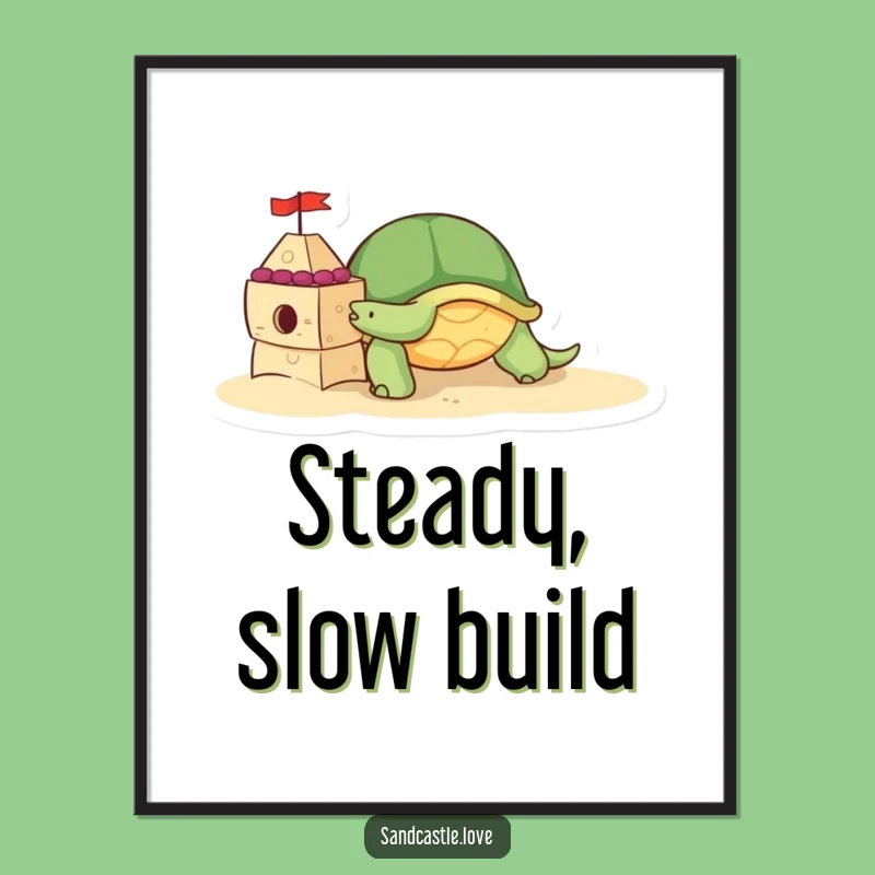 Adorable Turtle Sandcastle Poster: Beach Art, Cute & Funny Gift!
