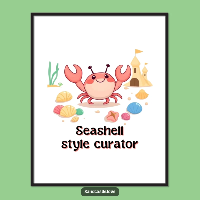 Funny Happy Crab Seashell Poster: Whimsical Beach Art for Coastal Vibes Funny Gift