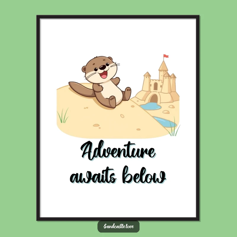 Funny Joyful Otter Sliding Poster: Whimsical Beach Art for Otter Lovers Funny Gift