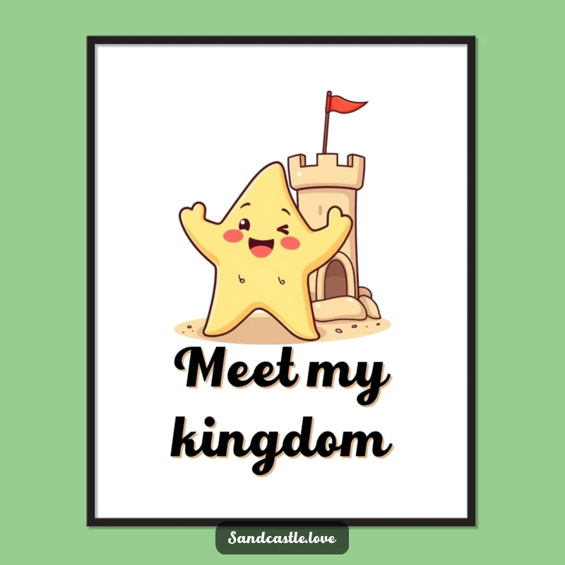 Happy Starfish Castle Poster: Beach Art, Fun Ocean Gift!