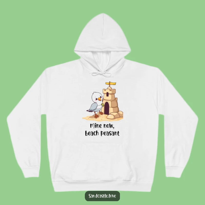Funny Seagull Bandit Hoodie: Cozy Beach Thief Steals from Sandcastle, Warm Gift