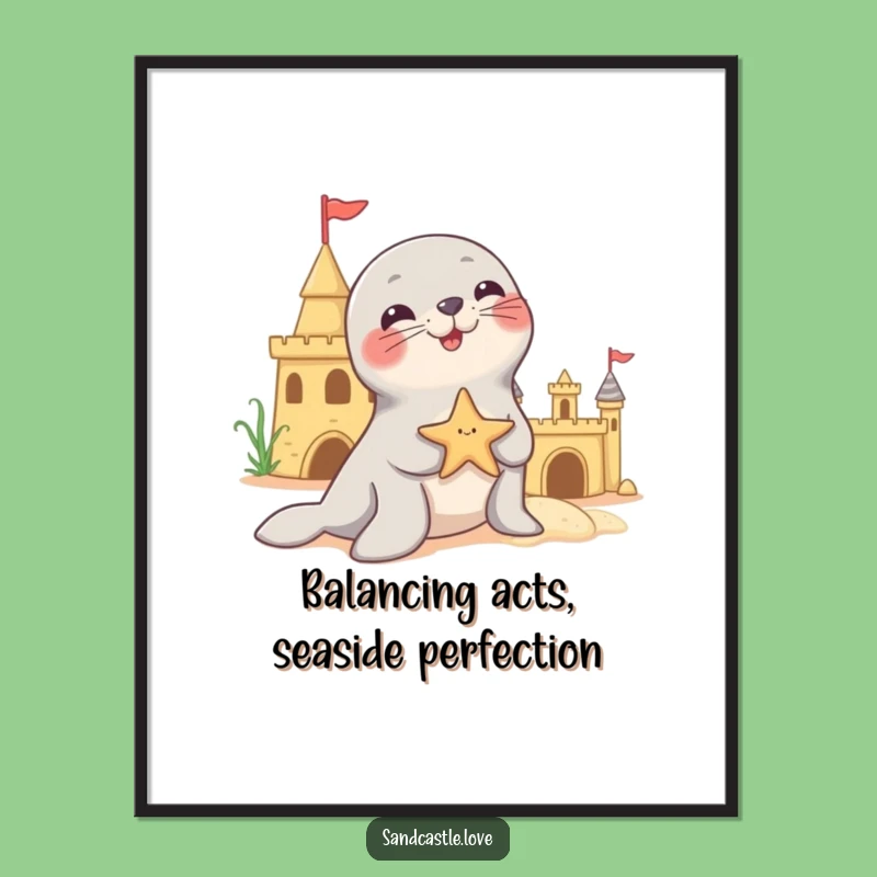 Funny Free Printable Wall Art: Playful Seal Starfish Balance Downloadable Decor