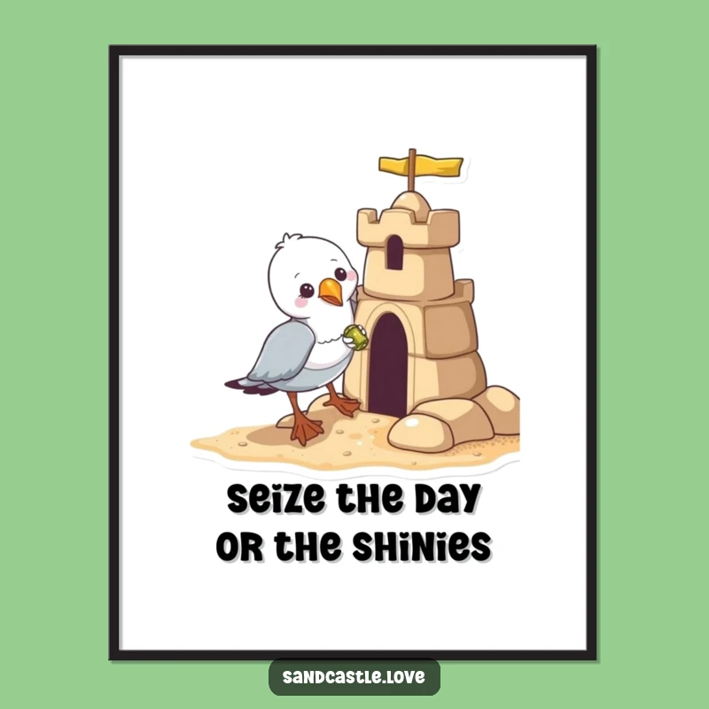 Funny Free Printable Wall Art: Seagull Sandcastle Heist - Quirky Downloadable Home Decor