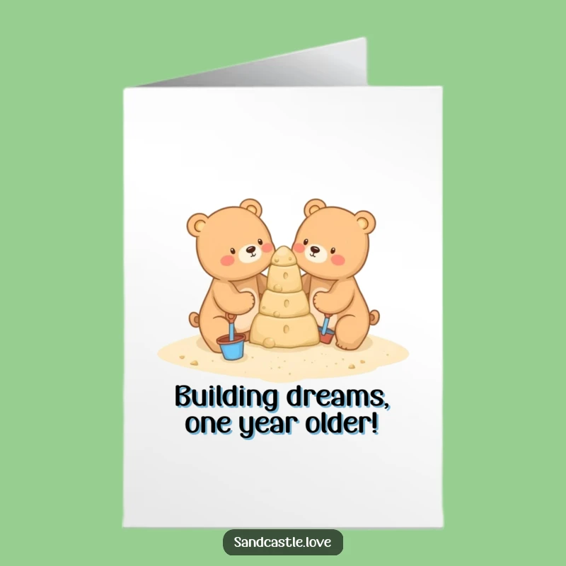 Free Printable Birthday Card: Funny Bear Sandcastle Builders DIY Downloadable Gift