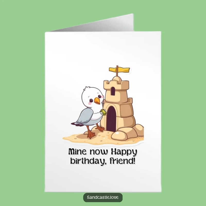 Funny Free Printable Birthday Card: Mischievous Seagull Stealing Shiny - Perfect Downloadable Gift
