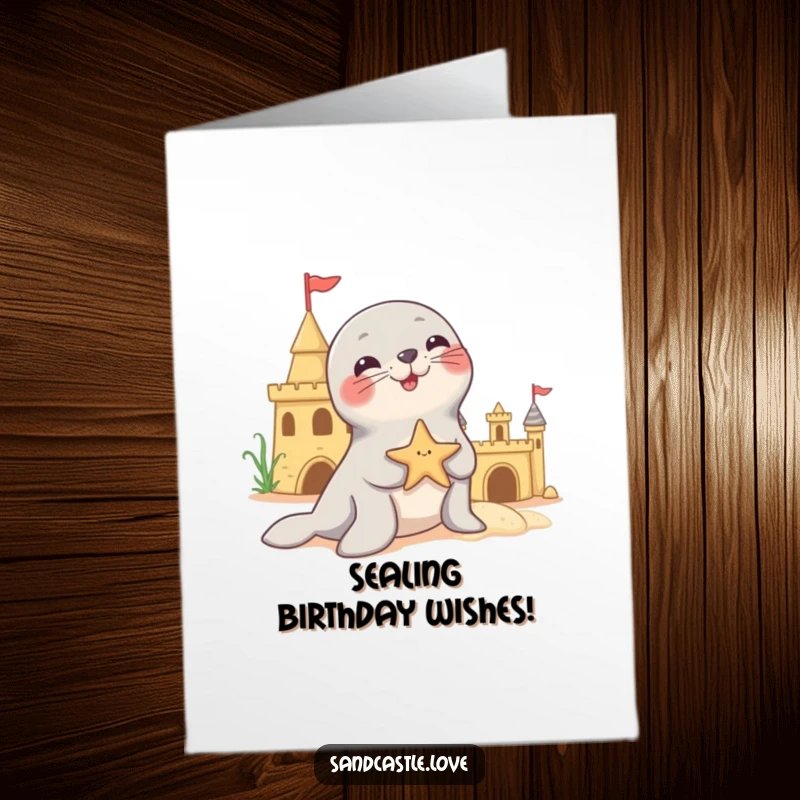Funny Free Printable Birthday Card: A playful seal humorously balances a starfish on its nose.
