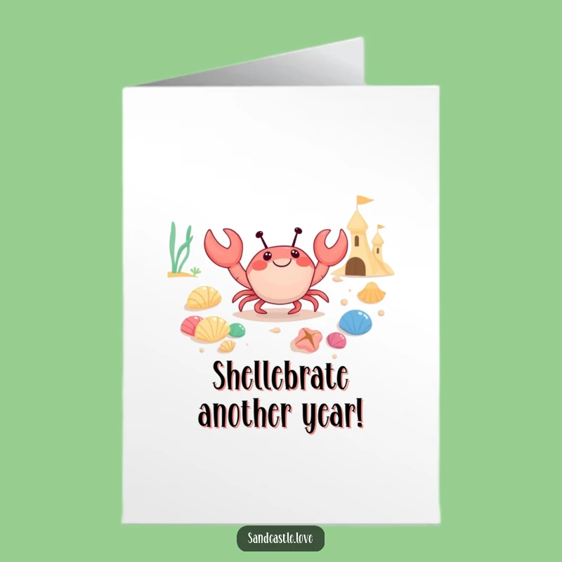 Free Printable Birthday Card: Happy Crab Seashell Collector DIY Downloadable Gift