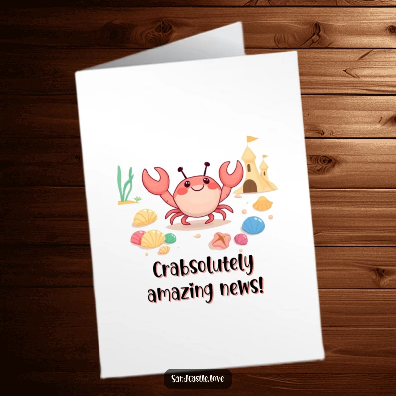Funny Free Printable Congratulations Card: A happy crab proudly transports a bounty of colorful seashells.
