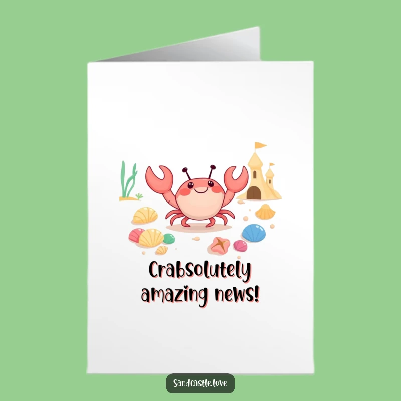 Free Printable Congrats Card: Happy Crab Seashell Treasure Downloadable Gift
