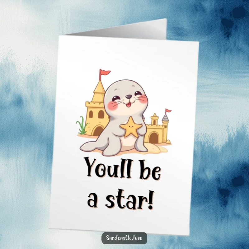 Funny Free Printable Congratulations Card: A playful seal humorously balances a starfish, a true feat.