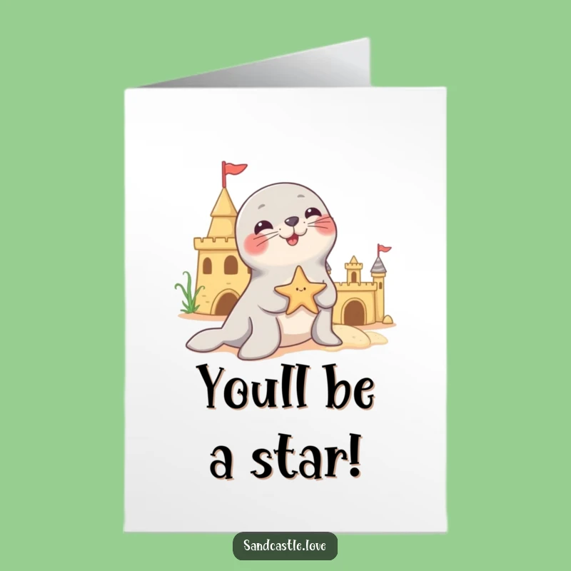Free Printable Congrats Card: Playful Seal Starfish Triumph Downloadable Gift