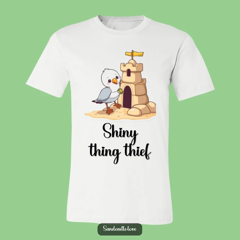 Funny Seagull Thief T-Shirt: Mischievous Bird Steals Sandcastle Treasure, Great Gift