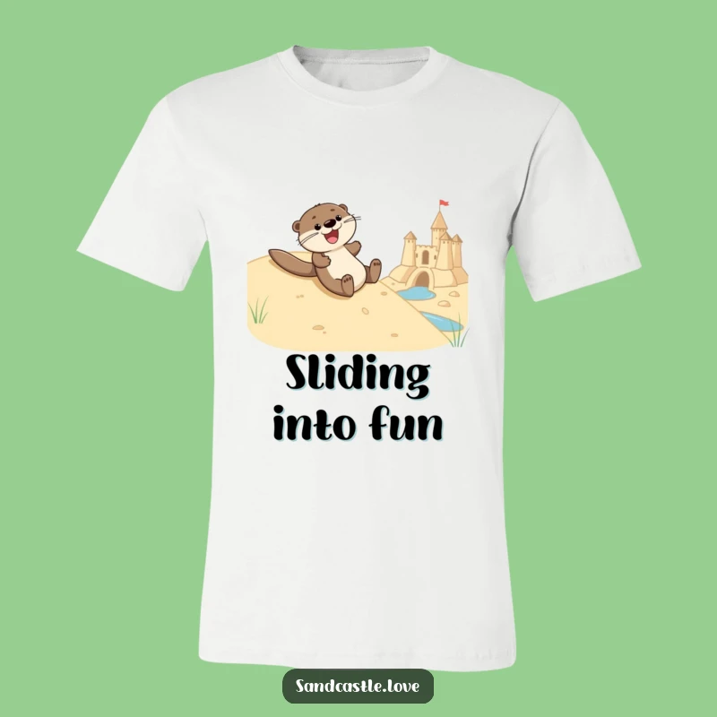 Funny Joyful Otter Sliding T-Shirt: Cute Otter's Beach Adventure Funny Gift Tee