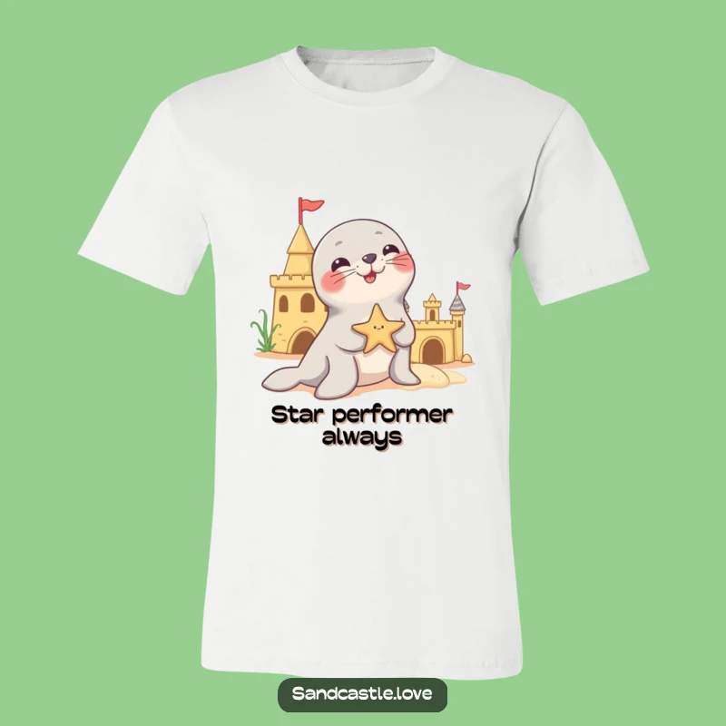 Funny Playful Seal Starfish T-Shirt: Cute Seal's Balancing Act Funny Gift Tee